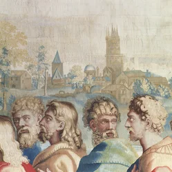 Wandteppich, der die Taten der Apostel darstellt, die Berufung des Heiligen Paulus (Detail)